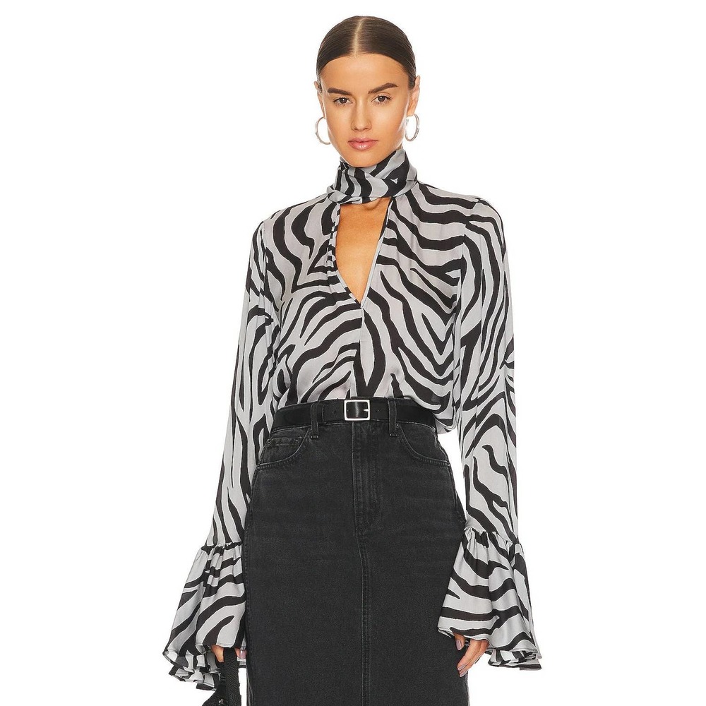 L'Academie Blisse Top in Black Geo Zebra Size XL